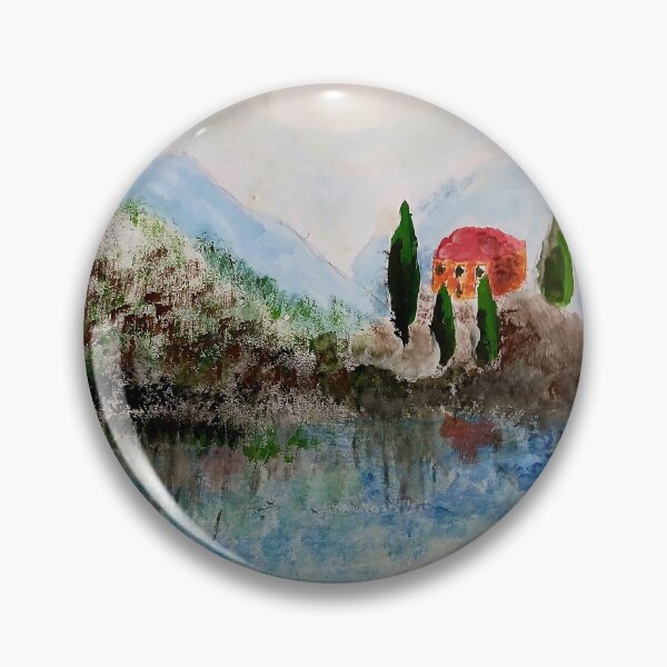 Item preview, Mediterranean Lake Mountain Landscape Watercolor Art designed and sold by Aquamarineelle.