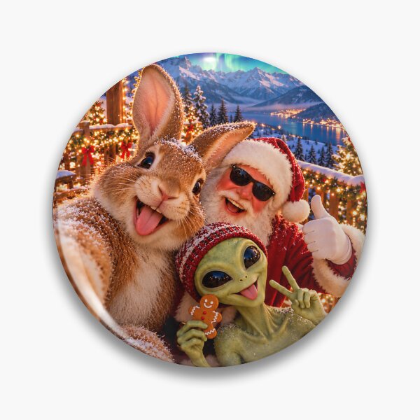 Item preview, Bunny Cheerful Christmas Selfie with Santa and Alien designed and sold by Churt-Decor.