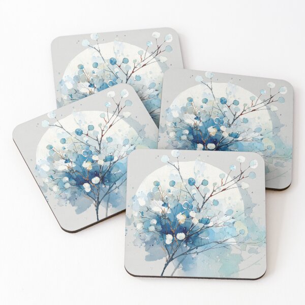 Item preview, Snowberry Branch and Pale Moon in Watercolor designed and sold by solynneart.