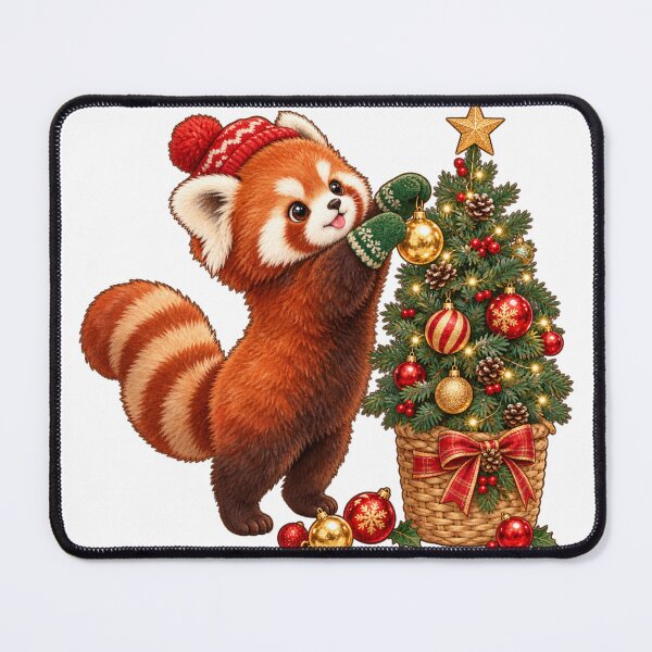 Item preview, Red Panda Decorating Christmas Tree Cute designed and sold by violetteskyart-vioart.