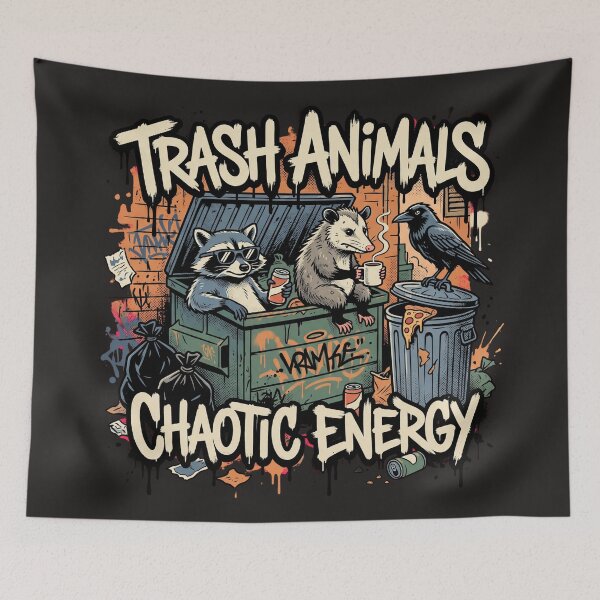 Item preview, Trash Animals Chaotic Energy Raccoon Opossum Crow designed and sold by MarCinu Art.