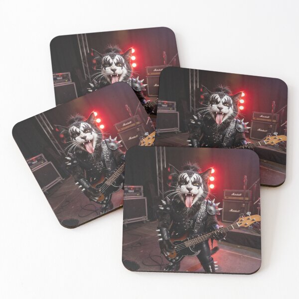 Item preview, Rock Cat, Heavy Metal, Punk Style, Electric Bass, Dark Music, Spiked Leather, Concert Stage, Feline Musician, Gothic Fashion, Rebel Spirit, Live Performance, Metalhead, Black Costume, Rock Band designed and sold by Wowbuystore.