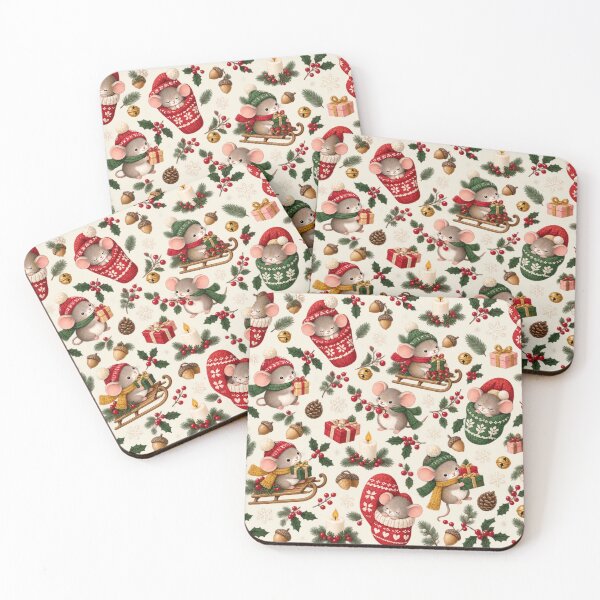 Item preview, Christmas Mice in Mittens Holly Pattern designed and sold by violetteskyart-vioart.