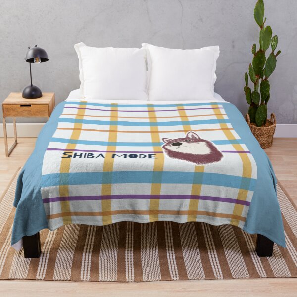 Item preview, Light Blue plaid with Purple Shiba Inu designed and sold by ShibaCruise-On.