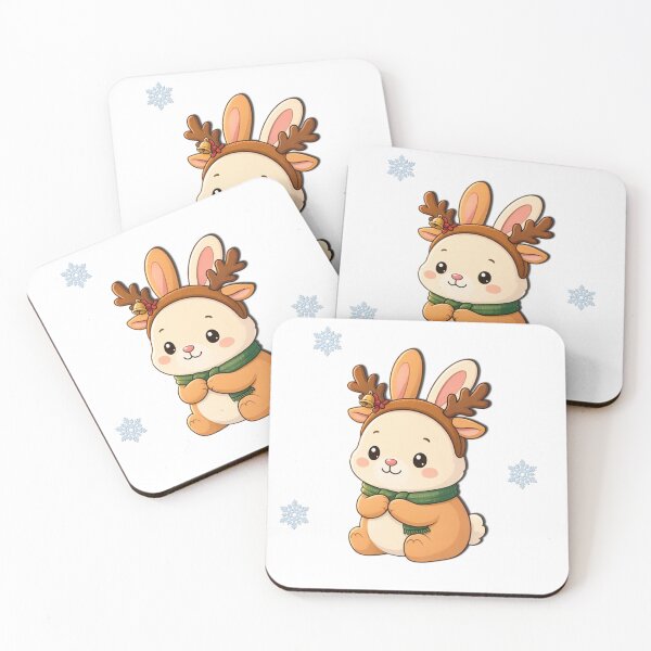 Item preview, Cute Christmas Bunny Reindeer with Snowflakes designed and sold by lunadesignsmoon.