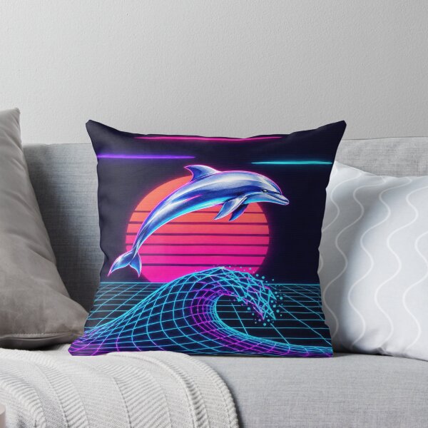 Item preview, Synthwave Chrome Dolphin & Wireframe Wave, Retro 80s Vaporwave Art designed and sold by mushizaman.