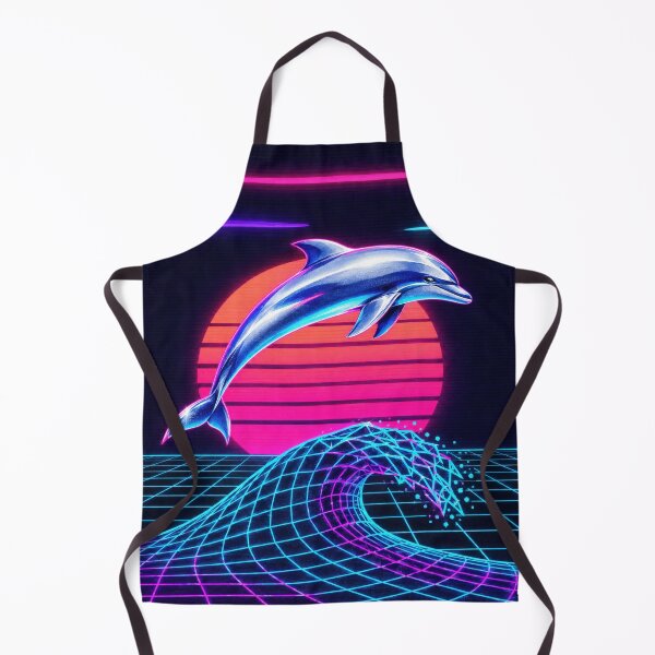 Item preview, Synthwave Chrome Dolphin & Wireframe Wave, Retro 80s Vaporwave Art designed and sold by mushizaman.
