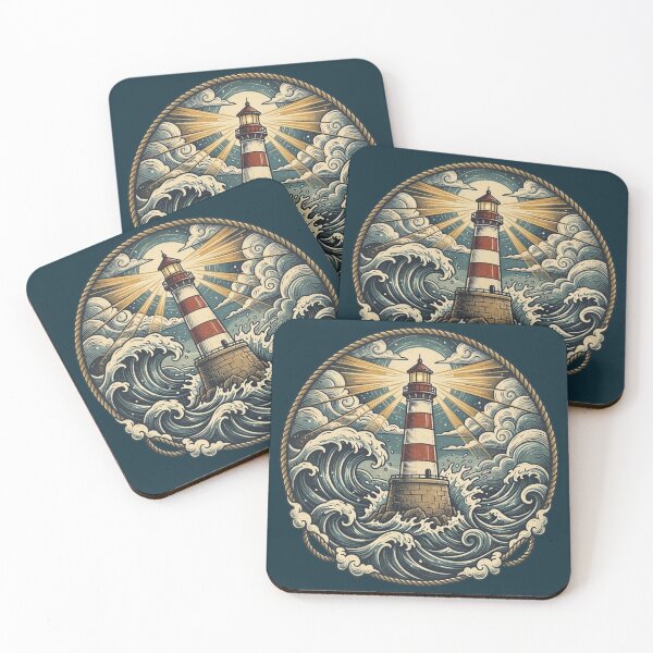 Item preview, Vintage Lighthouse on Stormy Seas - Nautical Rope Badge designed and sold by Chroma Dreams .