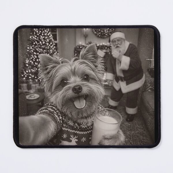 Item preview, Christmas Yorkie Santa Funny Dog Selfie with Santa designed and sold by Churt-Decor.