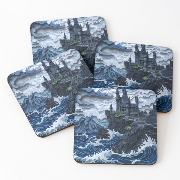 Item preview, Layered Paper Cut Gothic Castle in Stormy Sea designed and sold by GrinGalore.