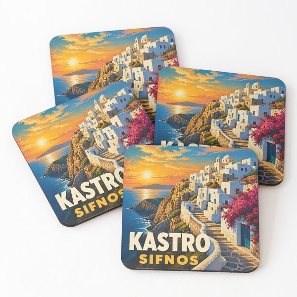 Item preview, Kastro Sifnos Greece – Vintage Whitewashed Village Travel Poster designed and sold by LSVart.