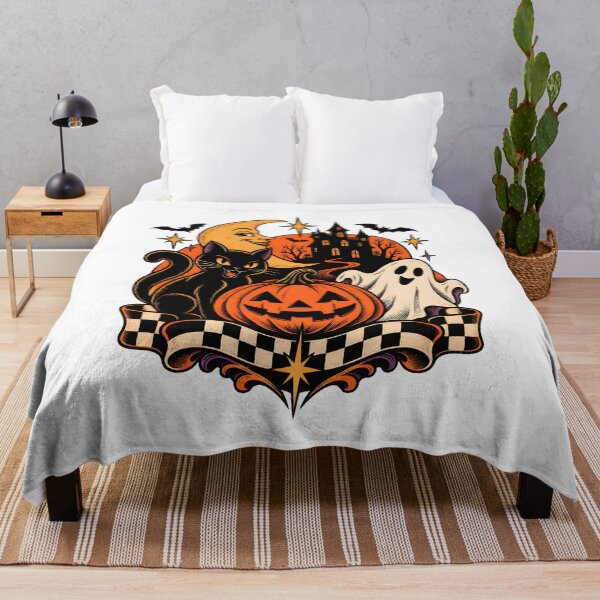 Item preview, Retro Halloween Black Cat Pumpkin Ghost Art designed and sold by GiaoCalonas.