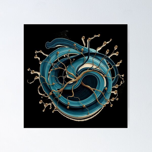Item preview, Neurographic Flow: Teal & Gold Abstract Art designed and sold by Stefrait-7.
