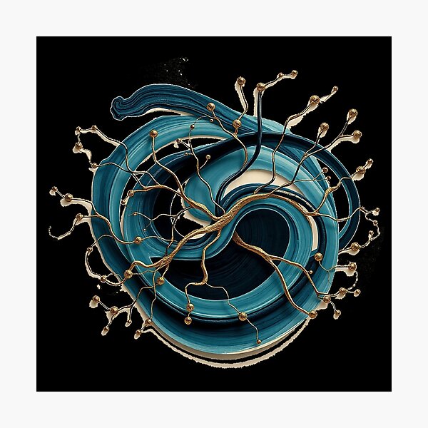 Item preview, Neurographic Flow: Teal & Gold Abstract Art designed and sold by Stefrait-7.