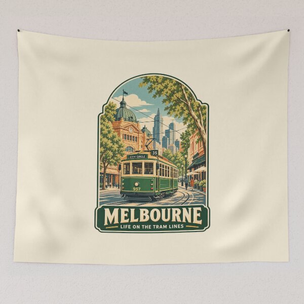 Item preview, Melbourne Vintage Tram City Street Australia Travel Poster designed and sold by Globalcitytees.