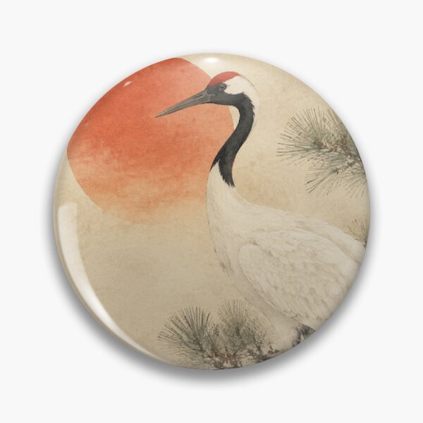 Item preview, Japanese Crane on Pine Tree with Red Sun Watercolor designed and sold by vekotpu.