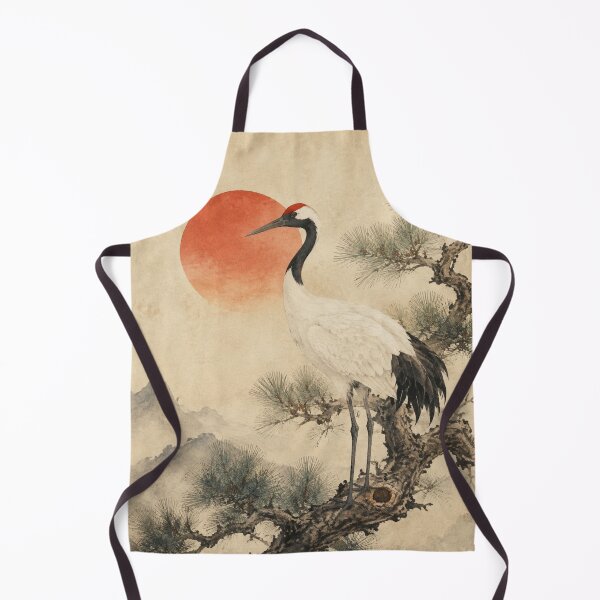 Item preview, Japanese Crane on Pine Tree with Red Sun Watercolor designed and sold by vekotpu.