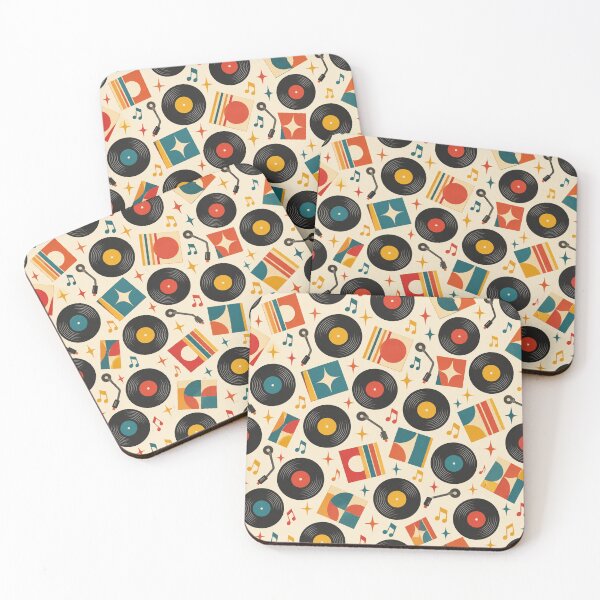 Item preview, Vinyl Record Pattern Retro Records Mustard Teal Cream designed and sold by Fanverse Merchandise.