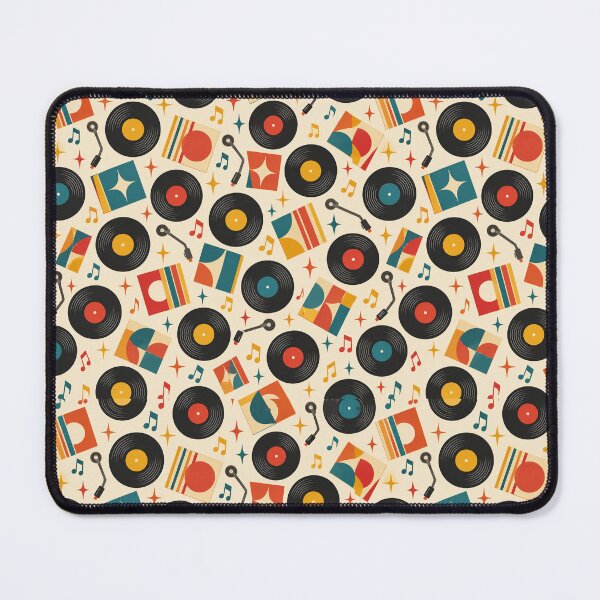 Item preview, Vinyl Record Pattern Retro Records Mustard Teal Cream designed and sold by Fanverse Merchandise.