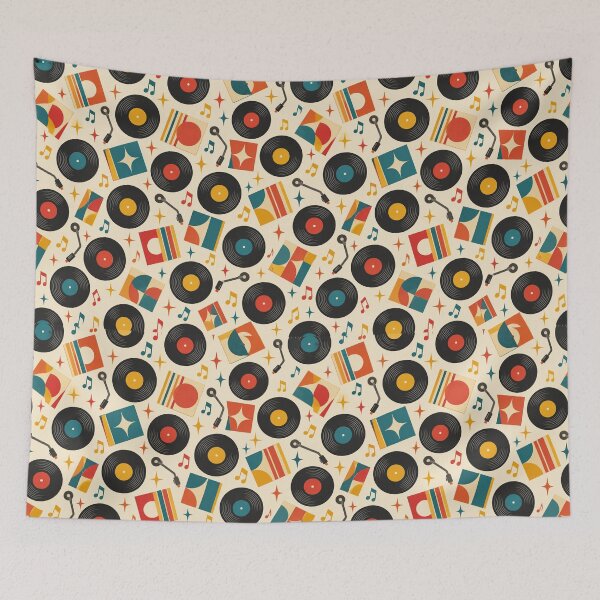 Item preview, Vinyl Record Pattern Retro Records Mustard Teal Cream designed and sold by Fanverse Merchandise.