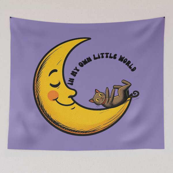 Item preview, In My Own Little World Cute Sleeping Moon and Black Cat Design designed and sold by tinkeybabes.