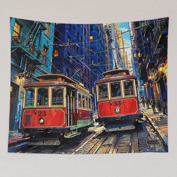 Item preview, Vintage Red Streetcars Urban Art designed and sold by Vintage Poster Gallery.