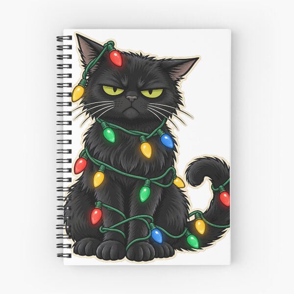 Item preview, Grumpy Black Cat Tangled in Christmas Lights designed and sold by Mh-ARTWORX.