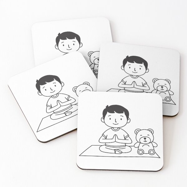 Item preview, A boy doing yoga beside a plush toy designed and sold by rasagamastore.