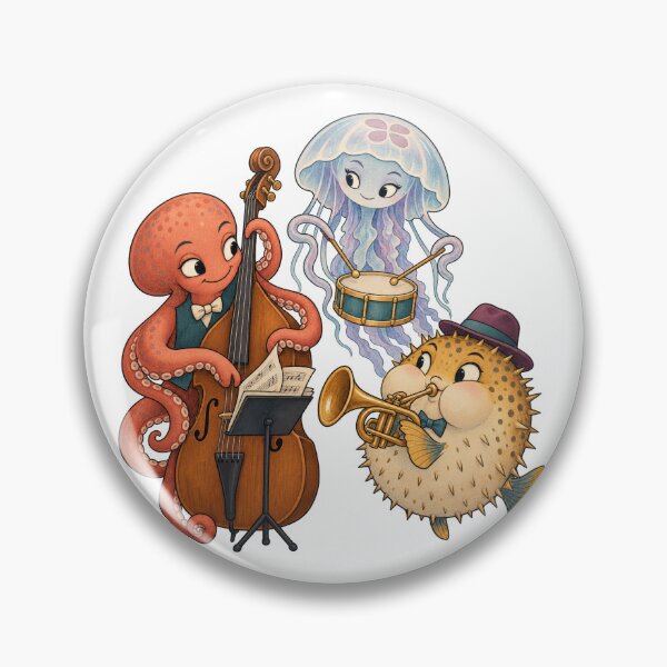 Item preview, Deep Sea Jazz Trio — Octopus, Pufferfish & Jellyfish Band, Whimsical Music Art designed and sold by mushizaman.