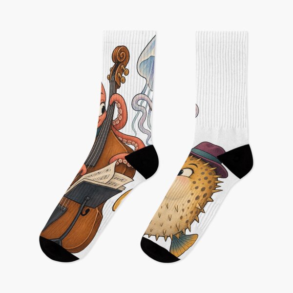 Item preview, Deep Sea Jazz Trio — Octopus, Pufferfish & Jellyfish Band, Whimsical Music Art designed and sold by mushizaman.