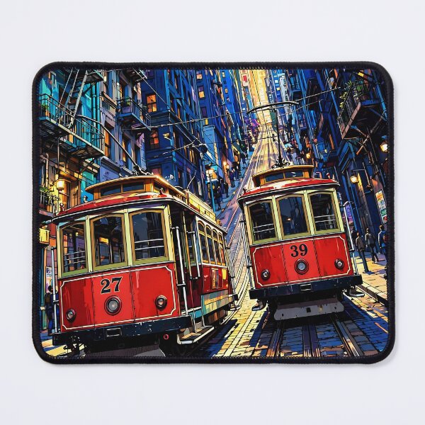 Item preview, Vintage Red Streetcars Cityscape Art designed and sold by Vintage Poster Gallery.