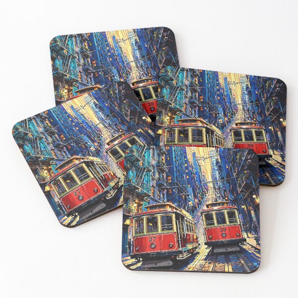 Item preview, Vintage Red Streetcars Cityscape Art designed and sold by Vintage Poster Gallery.