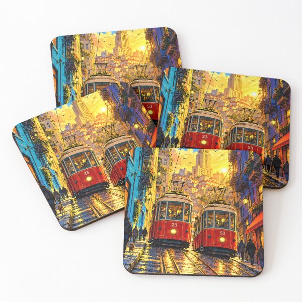 Item preview, Red Vintage Trams Golden Sunset designed and sold by Vintage Poster Gallery.