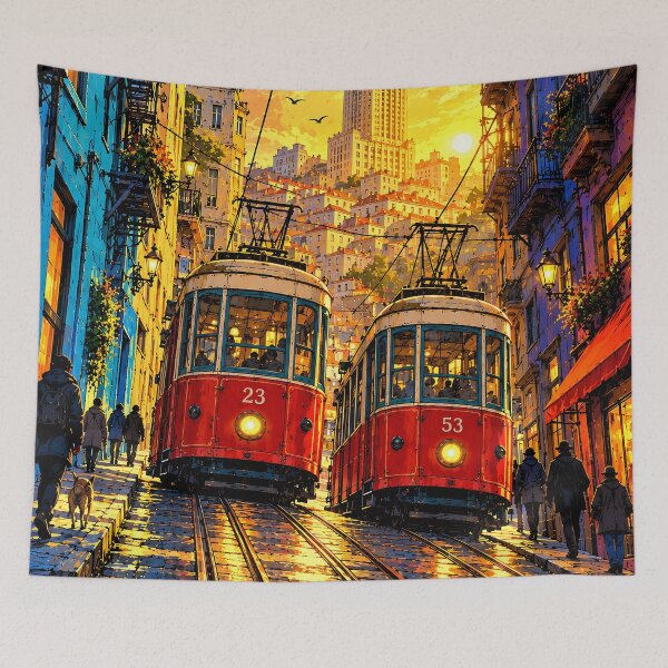 Item preview, Red Vintage Trams Golden Sunset designed and sold by Vintage Poster Gallery.
