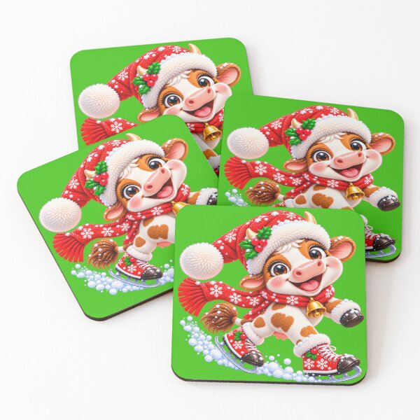Item preview, Merry Moo on Ice – Cute Christmas Cow Ice Skating designed and sold by JanRizz.