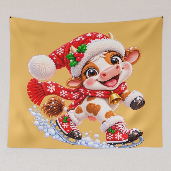 Item preview, Merry Moo on Ice – Cute Christmas Cow Ice Skating designed and sold by JanRizz.