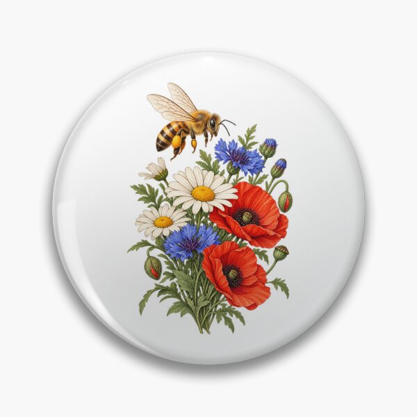 Item preview, Bee among wildflowers in a natural garden designed and sold by Selbstversorgung und Wildpflanzen Design.