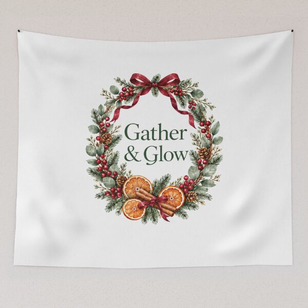 Item preview, Gather and Glow Christmas Citrus Evergreen Botanical Wreath designed and sold by CheersTOGETHER.