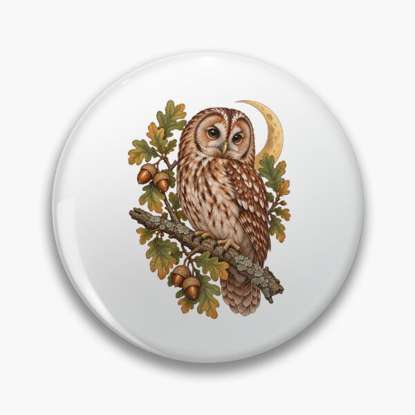 Item preview, Tawny owl on an oak branch for owl lovers designed and sold by Selbstversorgung und Wildpflanzen Design.