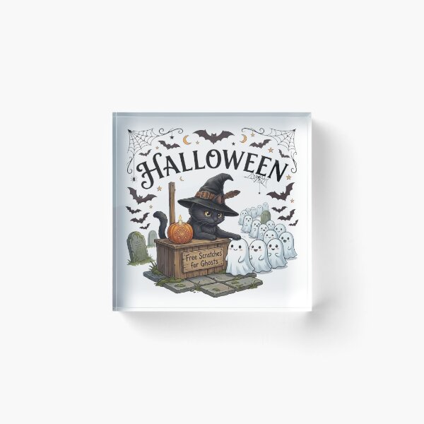 Item preview, Free Scratches for Ghosts Art - Cute Halloween Cat & Little Ghost Queue Design designed and sold by ChameleonStars.