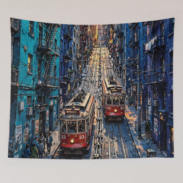 Item preview, Red Trams Steep Urban Street designed and sold by Vintage Poster Gallery.