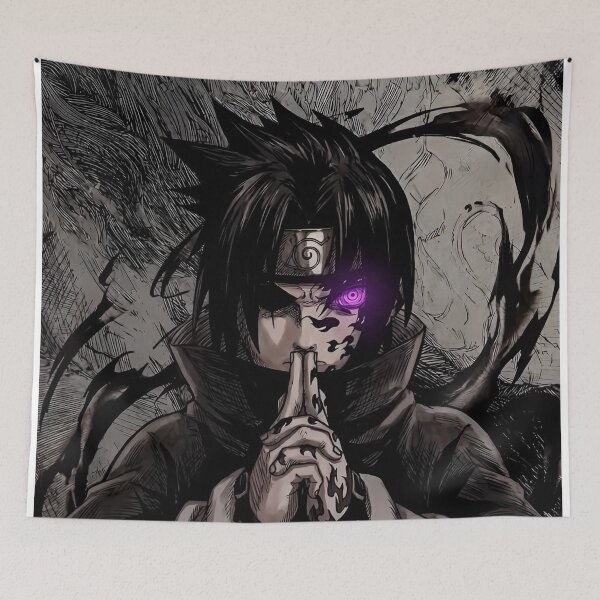 Item preview, Dark Anime Ninja with Purple Rinnegan Eye – Black and White Shinobi Art designed and sold by Dyan4.