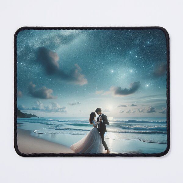 Item preview, Young couple dancing their wedding dance on the beach under the open sky with a starry night sky designed and sold by AndreaMart.