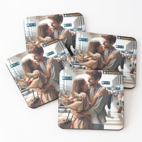 Item preview, Woman with a bouquet in her hand welcoming her partner at the airport after a long separation designed and sold by AndreaMart.