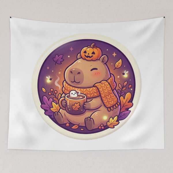 Item preview, Cozy Capybara With Pumpkin And Mug designed and sold by ELmestka.