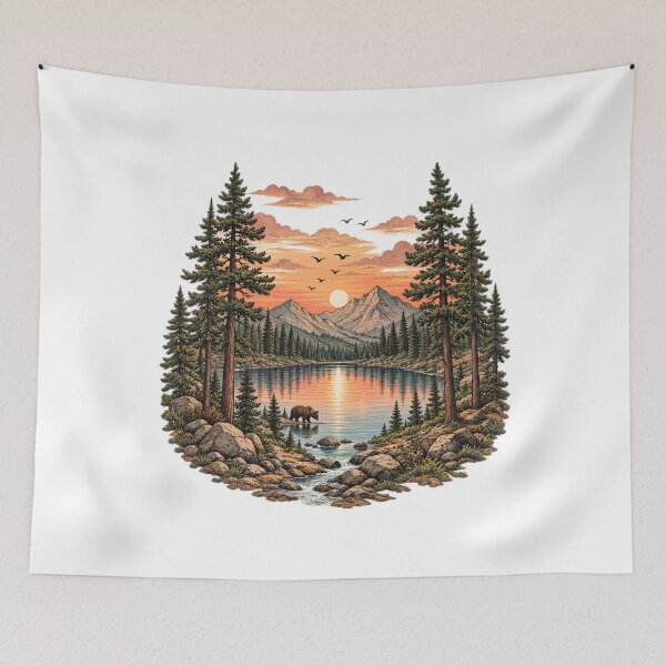 Item preview, Retro mountain with trees designed and sold by lamiarte.
