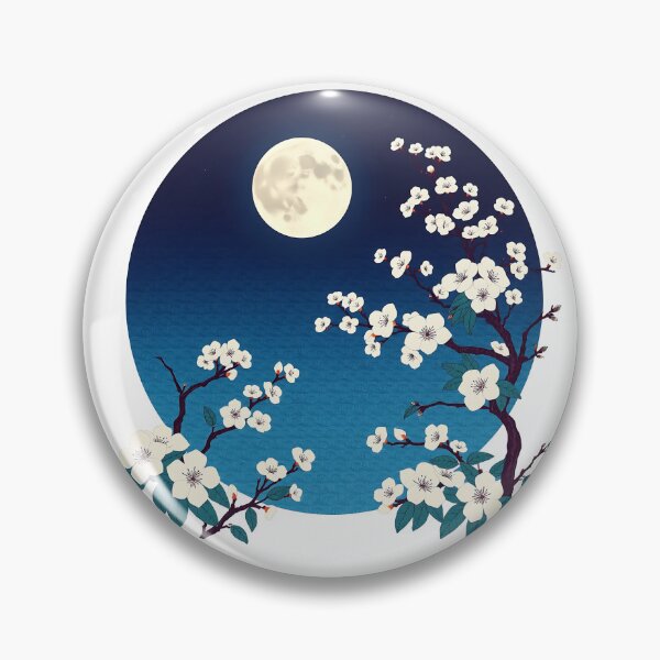 Item preview, Full Moon and White Blossoms Night Sky Circle Art designed and sold by T-domain.