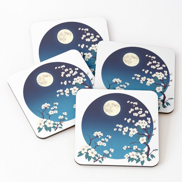 Item preview, Full Moon and White Blossoms Night Sky Circle Art designed and sold by T-domain.
