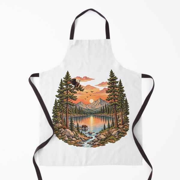 Item preview, Retro mountain with trees Lake Bear Pine Forest Art designed and sold by lamiarte.