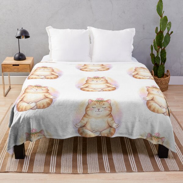 Item preview, Peaceful Chubby Meditating Cat Pink Lotus Watercolor Art  designed and sold by Digitalphoto4u.